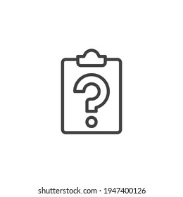 Survey, questionnaire form line icon. linear style sign for mobile concept and web design. Paper clipboard with question mark outline vector icon. Symbol, logo illustration. Vector graphics