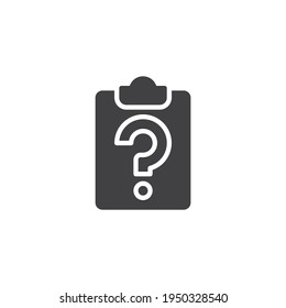 Icono de vector de la encuesta, formulario de cuestionario. signo plano relleno para concepto móvil y diseño web. Portapapeles de papel con icono de glifo de signo de interrogación. Símbolo, ilustración del logotipo. Gráficos vectoriales
