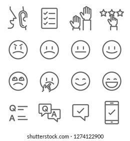 Survey Questionnaire Vector Line Icon Set. Contains such Icons as Emoji, Emoticon, Quiz and more. Expanded Stroke