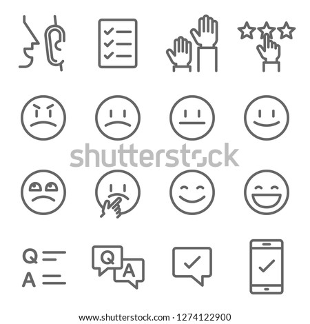 Survey Questionnaire Vector Line Icon Set. Contains such Icons as Emoji, Emoticon, Quiz and more. Expanded Stroke