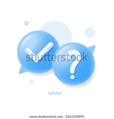 A survey of the reaction of speech bubbles. Cancellation icons, confirmed signs of false rejection or clarification, question. Survey reaction 3d icon. Vector illustration.