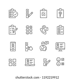 Survey related icons: thin vector icon set, black and white kit