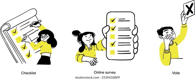 Survey related vector business illustrations.