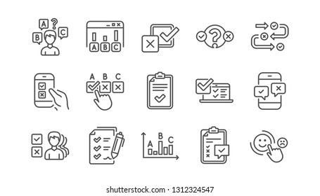 Survey Or Report Line Icons. Opinion, Customer Satisfaction And Feedback Results. Testing Linear Icon Set.  Vector
