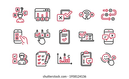 Survey or Report line icons. Opinion, Customer satisfaction and Feedback results. Testing linear icon set. Linear set. Quality line set. Vector