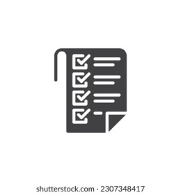 Survey report vector icon. Questionnaire form filled flat sign for mobile concept and web design. Checklist document glyph icon. Symbol, logo illustration. Vector graphics
