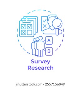 Survey research blue gradient concept icon. Participants interview, feedback. Questionnaire, documentation. Round shape line illustration. Abstract idea. Graphic design. Easy to use in infographic