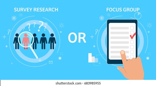 Survey Research Or Focus Group. Vector Flat Illustration