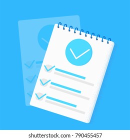 Survey research. Make a choice on the tablet. Checklist Templates. Notepad with a list and a pencil. Vector flat illustration