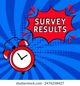SURVEY RESULTS. Comic book explosion with text - Survey Results. Vector bright cartoon illustration in retro pop art style. Can be used for business, marketing and advertising. Banner flyer pop art