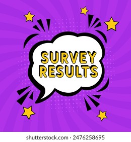 SURVEY RESULTS. Comic book explosion with text - Survey Results. Vector bright cartoon illustration in retro pop art style. Can be used for business, marketing and advertising. Banner flyer pop art
