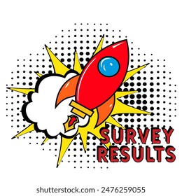 SURVEY RESULTS. Comic book explosion with text - Survey Results. Vector bright cartoon illustration in retro pop art style. Can be used for business, marketing and advertising. Banner flyer pop art