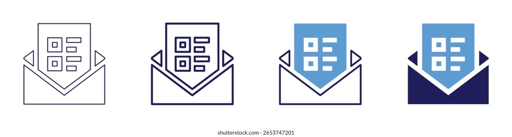 Icono de resultados de Encuesta en 4 estilos diferentes. Línea delgada, línea, línea en negrita, duotono. Estilo duotono. Trazo editable.