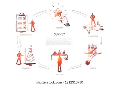 Survey, results, interview, research, feedback vector set
