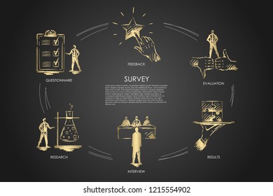 Survey, results, interview, research, feedback vector set