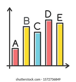 Survey statistics color icon. Data analysis, information collection. Infographic. Chart growth, graph rise. Vertical histogram. Diagram review. Corporate strategy. Isolated vector illustration