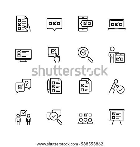 Survey or test icon set in thin line style