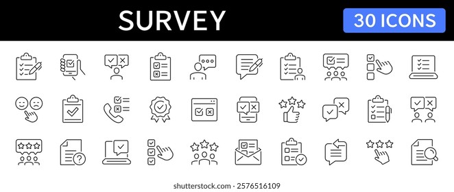 Survey thin line icon set. Rating, feedback, opinion icon. Editable stroke. Vector