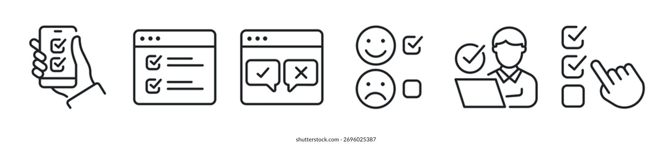 Survey thin line icon set. Web minimal icons
