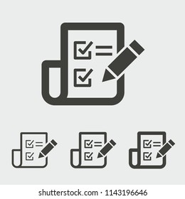 Survey vector icon. Black illustration isolated for graphic and web design.