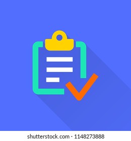 Survey vector icon with long shadow. Illustration isolated on blue background for graphic and web design.
