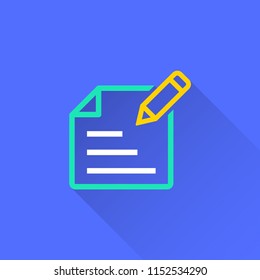 Survey vector icon with long shadow. Illustration isolated on blue background for graphic and web design.