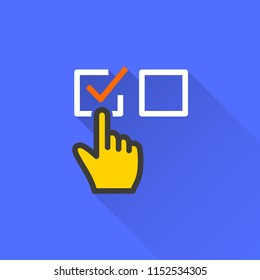 Survey vector icon with long shadow. Illustration isolated on blue background for graphic and web design.