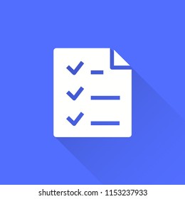 Survey vector icon with long shadow. Illustration isolated on blue background for graphic and web design.