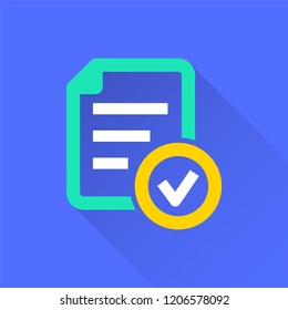 Survey vector icon with long shadow. Illustration isolated on blue background for graphic and web design.