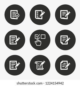 Survey vector icon. Set of fill, quality, task, compliance, approve and more. Round button.