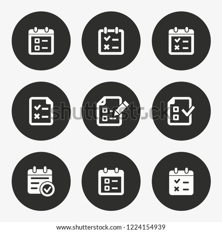 Survey vector icon. Set of fill, quality, task, compliance, approve and more. Round button.