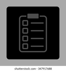 Survey vector icon. Style is flat rounded square button, gray and black colors, silver background.