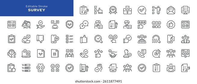 Survey and vote line icon set. Poll, voting, questionnaire, election sheet, checkmark, choice and more. Outline vector icon in linear style. Pictogram collection	
