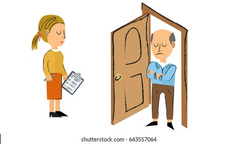 Survey woman and grumpy man