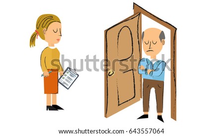 Survey woman and grumpy man