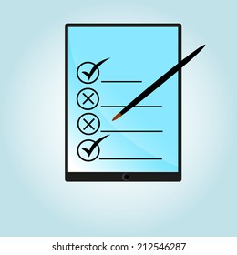surveying flat design style vector illustration concept of  modern digital tablet with customer service survey form on screen