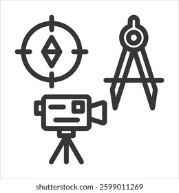Surveying Instruments Outline Icon Vector Illustration