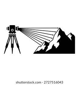 Surveying mountain range with total station isolated on white background, Vector