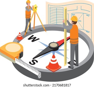 Surveying workers and surveying tools