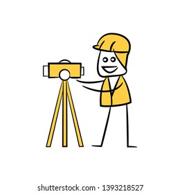surveyor or civil engineer using tool, doodle stick figure design
