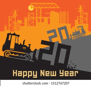 Surveyor conduct surveying at the construction site, Happy New Year 2020 card, vector illustration