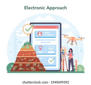 Surveyor online service or platform. Land surveying, geodesy science