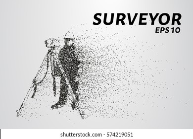 Surveyor of the particles. The silhouette of the surveyor consists of circles and points. Vector illustration.