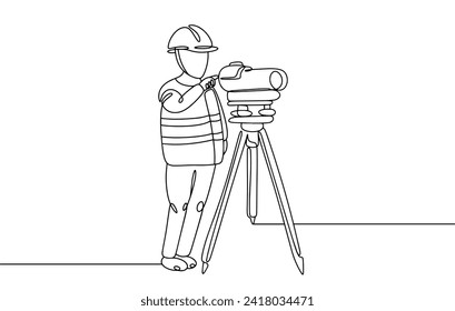 A surveyor uses a level to determine the difference in height between points on the ground. The Day of the European Surveyor and Geoinformation. Images produced without the use of any form of AI. 