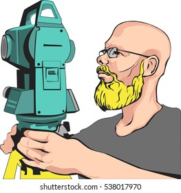 Surveyor at work with a total station