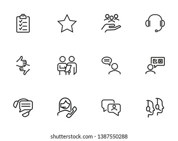 Surveys line icon set. Call center, operator, customer. Customer support concept. Can be used for topics like rate, feedback, review