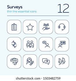 Surveys line icon set. Call center, operator, customer. Customer support concept. Can be used for topics like rate, feedback, review