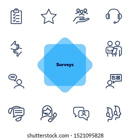 Surveys line icon set. Call center, operator, customer. Customer support concept. Can be used for topics like rate, feedback, review