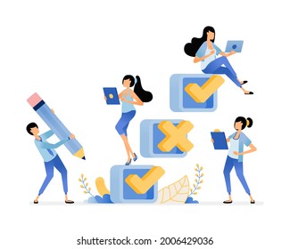 Surveys and quizzes for business. Research in strategic planning design. Vector illustration concept can be use for landing page, template, ui ux, web, mobile app, poster, banner, website, flyer, ads