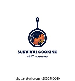 survival cooking skill academy retro logo design outdoor